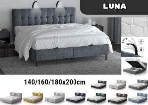 Lova “Luna” 140/160/180x200cm su patalynės dėžėmis + čiužinys su antčiužiniu