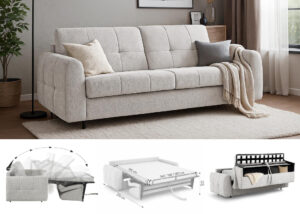 Minkšta sofa/sofa–lova su dėže patalynei „Perona” 250 cm